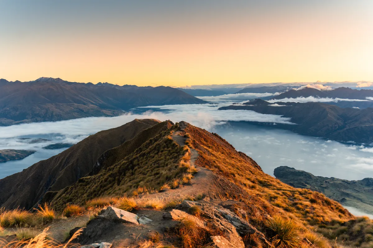 Roys Peak is an iconic 16 km (10 mi) return day hike in Wānaka, New Zealand,